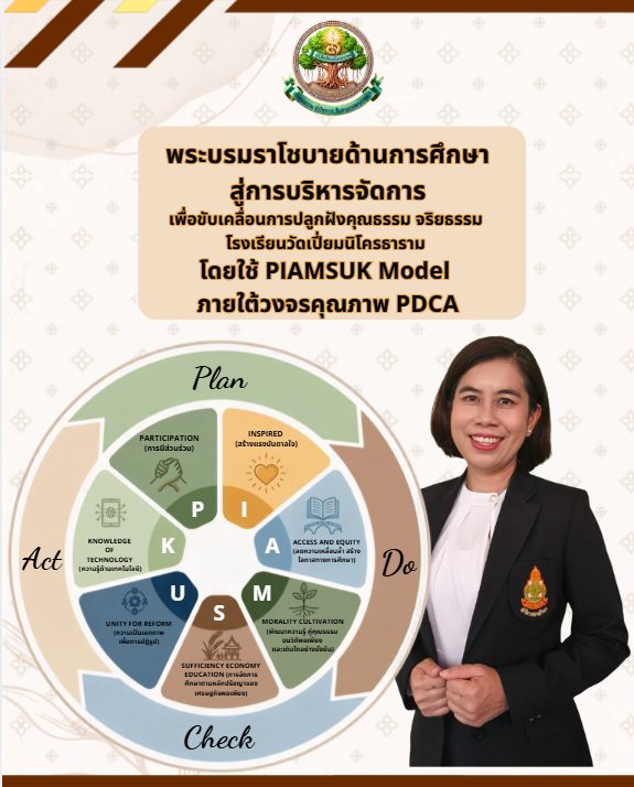 พระบรมราโชบายด้านการศึกษาสู่การบริหารจัดการเพื่อขับเคลื่อนการปลูกฝังคุณธรรม จริยธรรมโรงเรียนวัดเปี่ยมนิโครธารามโดยใช้ PIAMSUK Modelภายใต้วงจรคุณภาพ PDCA